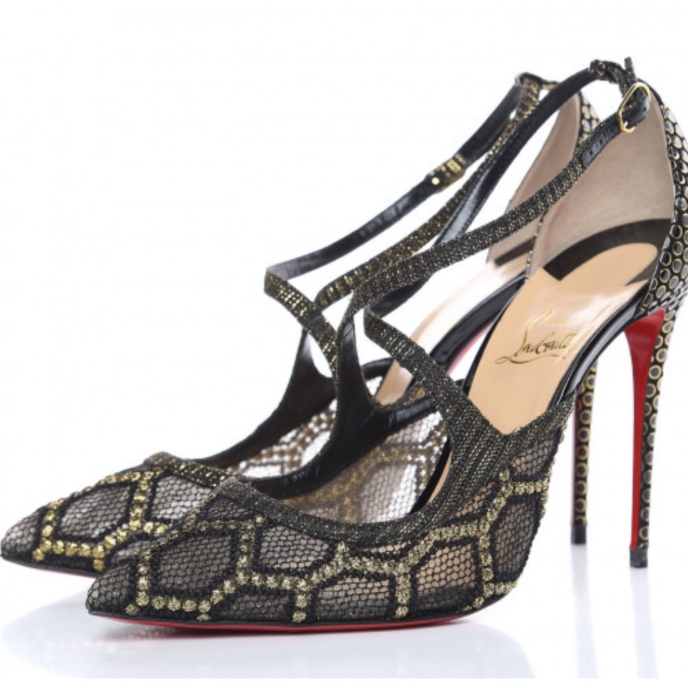 Saks Fifth Avenue Black and Gold Mesh Heels